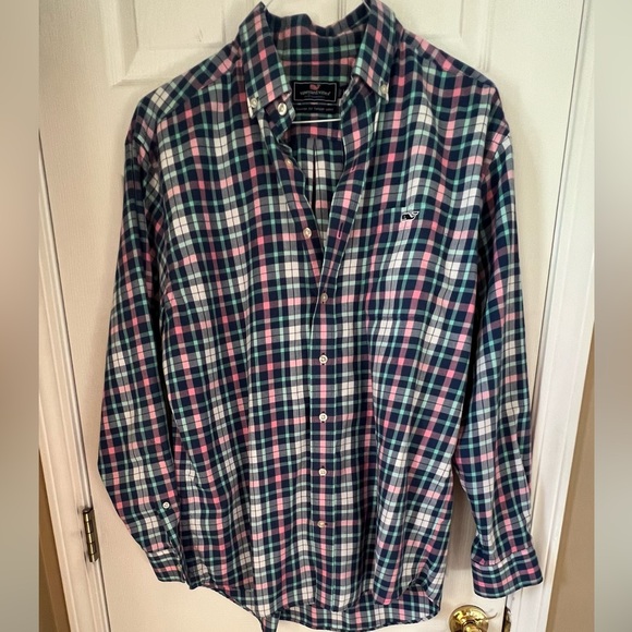 Vineyard Vines Performance Classic Fit Tucker Shirt - Pink & Green Plaid, L - Picture 3 of 3